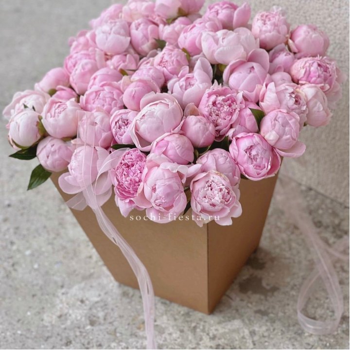 49 пионов в крафт коробке в Ханты-Мансийске