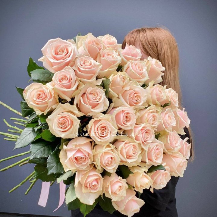 35 кремовых высоких роз в Ханты-Мансийске